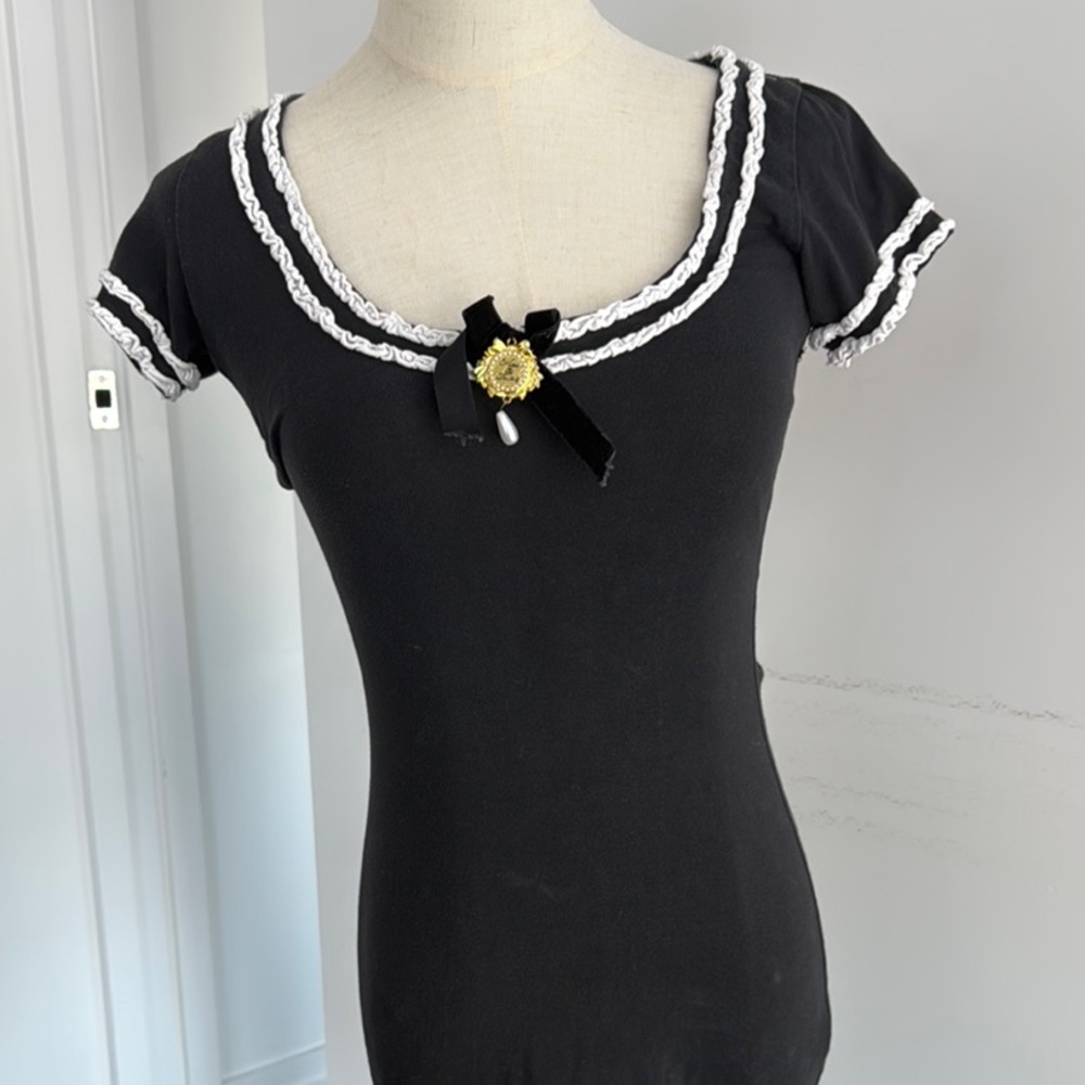 Black Dress with White Trim and Bow
